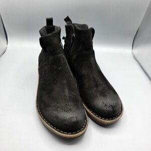 Born Vaughn Booties Womens 7.5 Black Suede Cork Wedge Comfort‎ Zip Ankle Boots